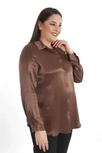 Trend42plus Plus Size Floss Viscose Brown Basic Shirt - 5