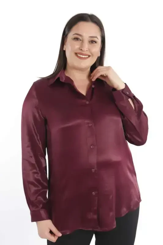 Trend42plus Plus Size Floss Viscose Burgundy Basic Shirt - 1