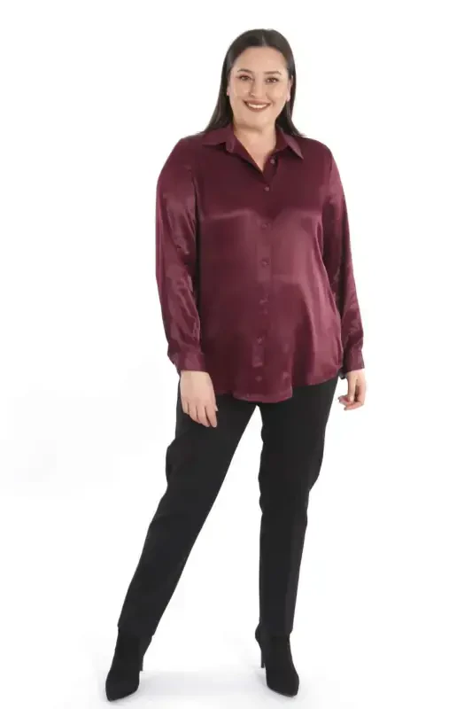 Trend42plus Plus Size Floss Viscose Burgundy Basic Shirt - 2