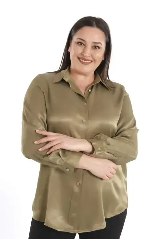 Trend42plus Plus Size Floss Viscose Khaki Basic Shirt - 3