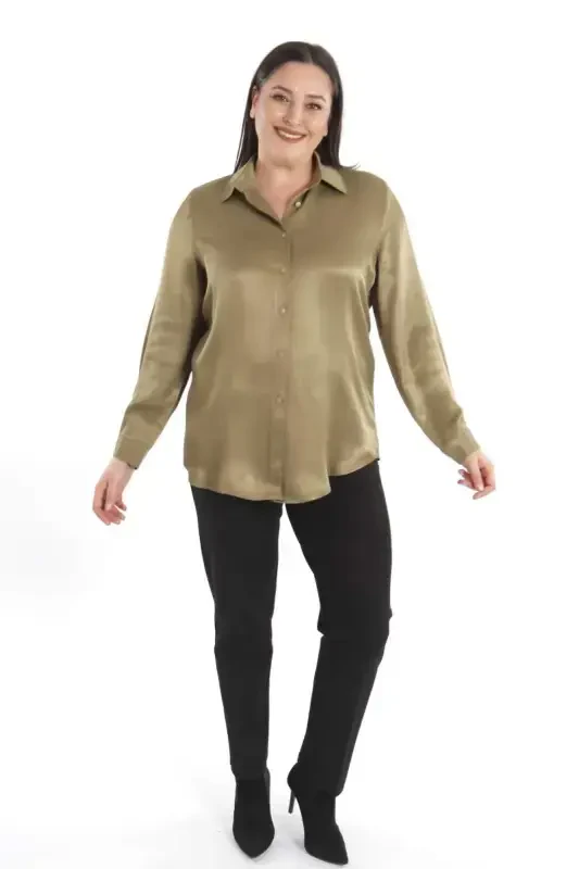 Trend42plus Plus Size Floss Viscose Khaki Basic Shirt - 4