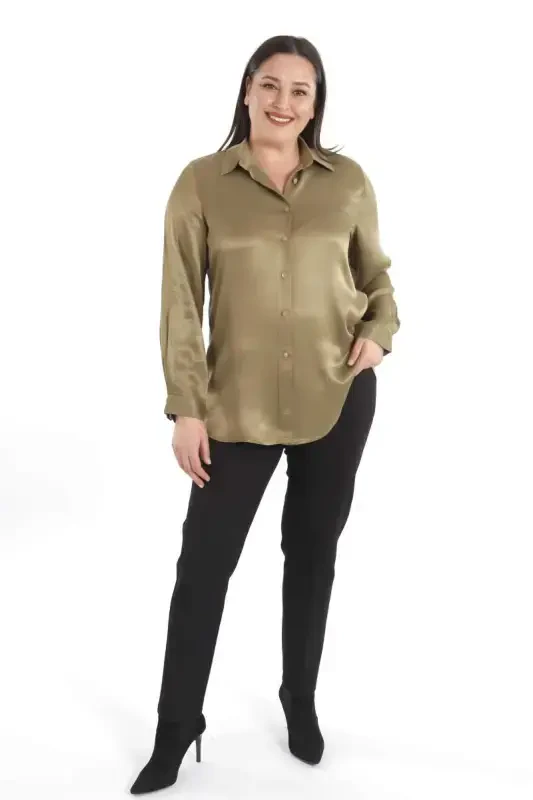Trend42plus Plus Size Floss Viscose Khaki Basic Shirt - 5