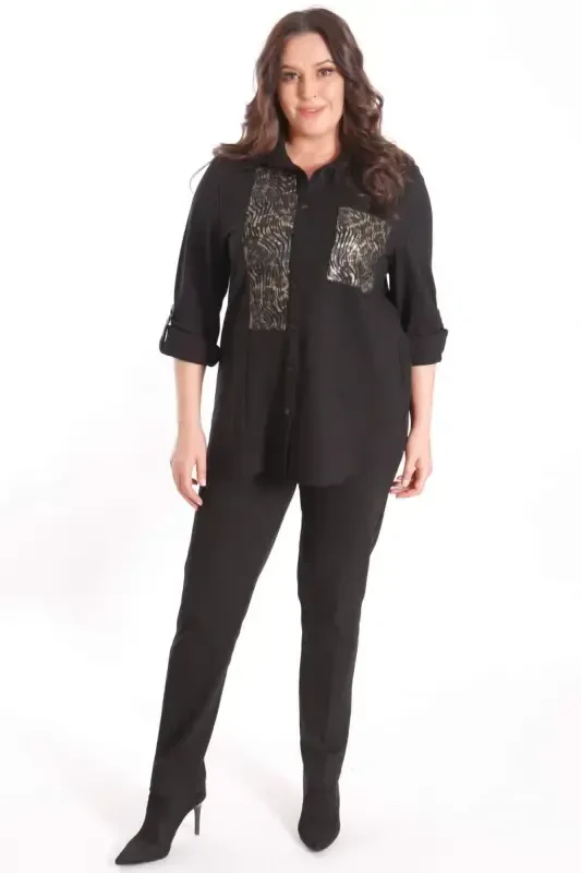 Trend42plus Plus Size Foil Print Knitted Black Shirt - 2