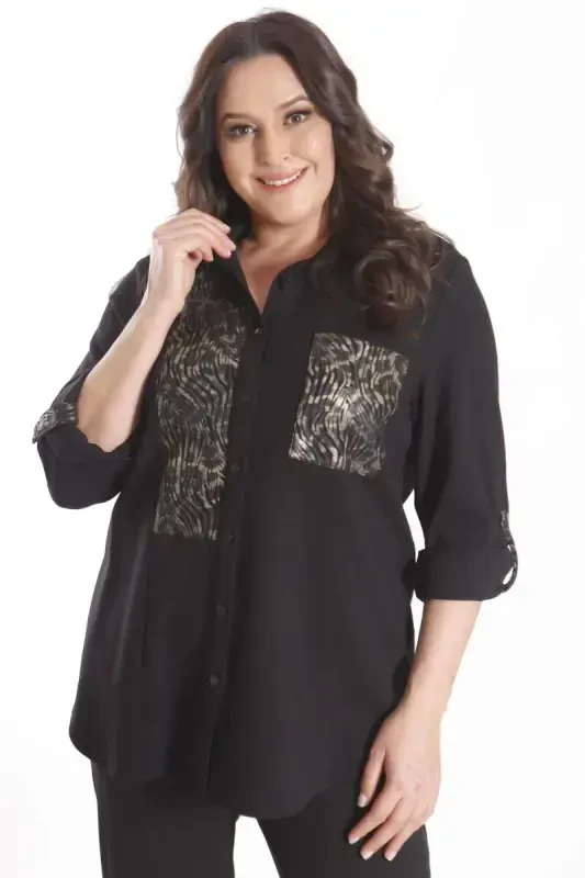 Trend42plus Plus Size Foil Print Knitted Black Shirt - 3