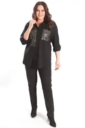 Trend42plus Plus Size Foil Print Knitted Black Shirt - 4