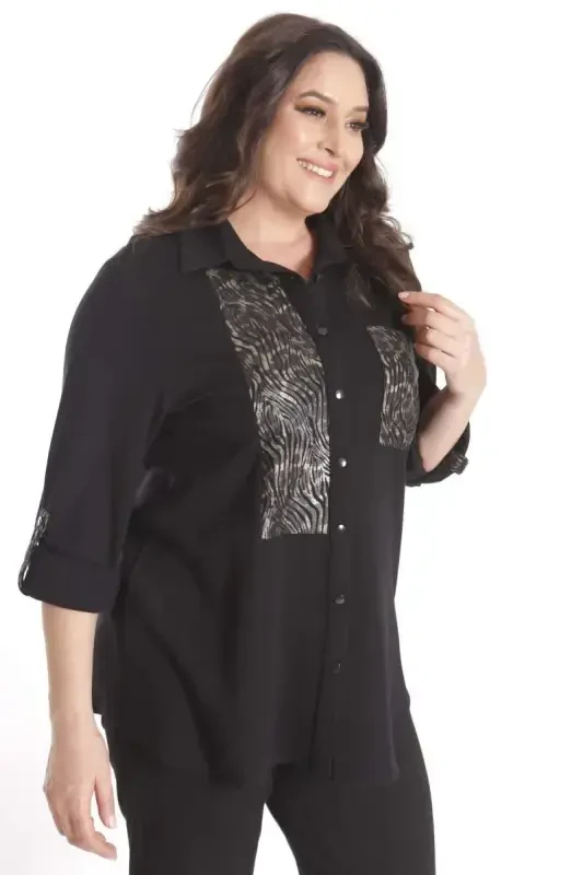 Trend42plus Plus Size Foil Print Knitted Black Shirt - 5