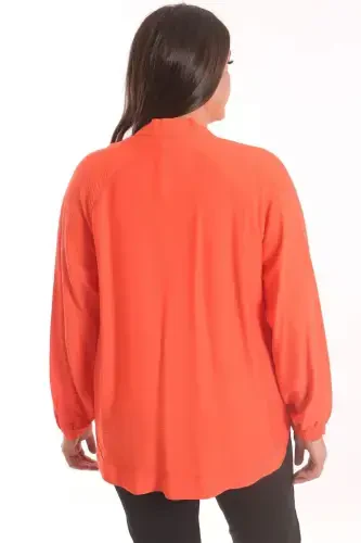 Trend42plus Plus Size Front Stone Print Orange Jacket - 5