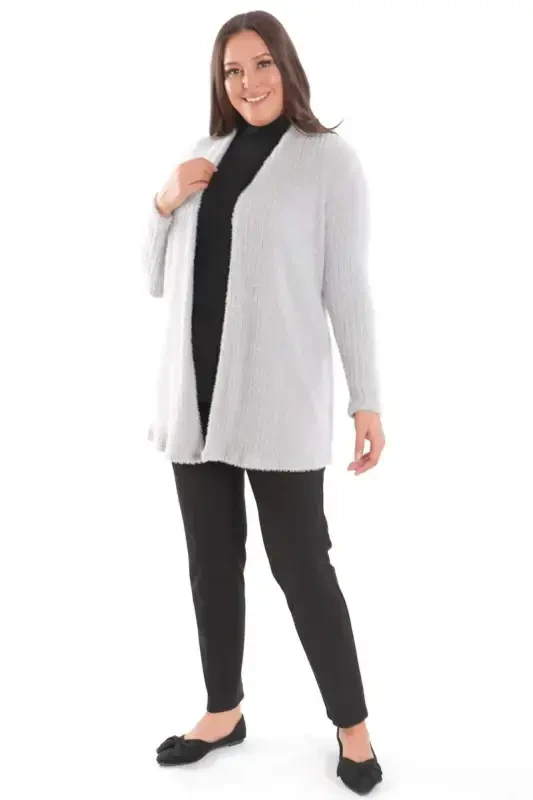 Trend42plus Plus Size Gray Self Curled Plush Cardigan - 2