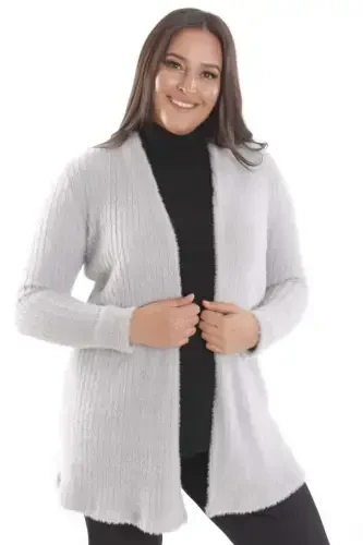 Trend42plus Plus Size Gray Self Curled Plush Cardigan - 3