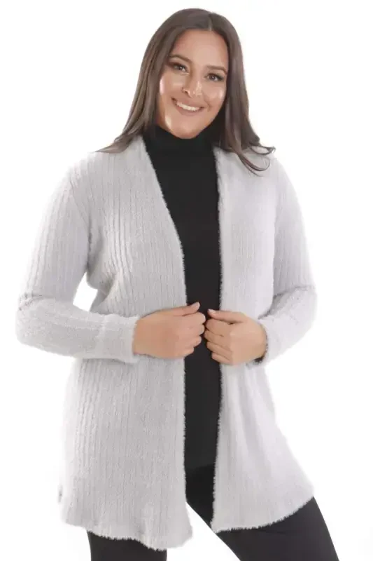Trend42plus Plus Size Gray Self Curled Plush Cardigan - 3