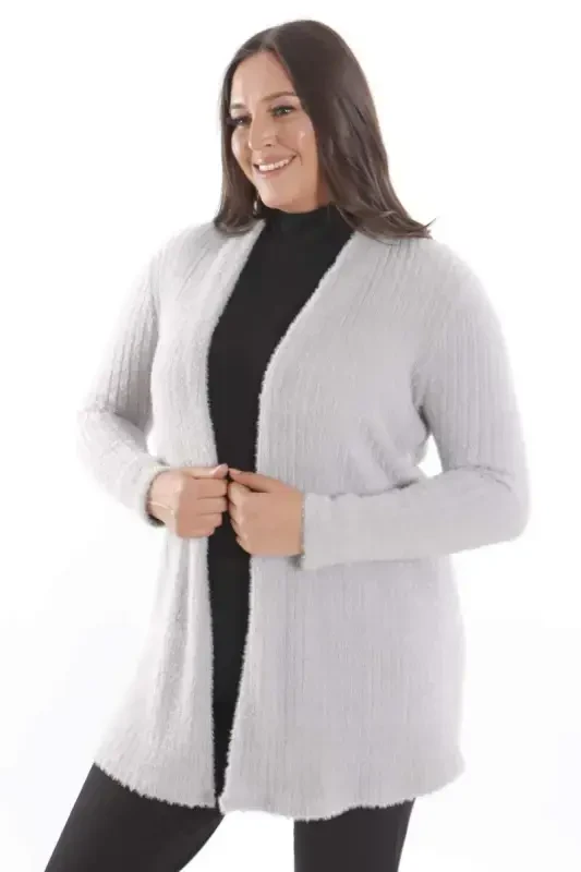 Trend42plus Plus Size Gray Self Curled Plush Cardigan - 4