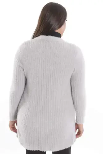 Trend42plus Plus Size Gray Self Curled Plush Cardigan - 5