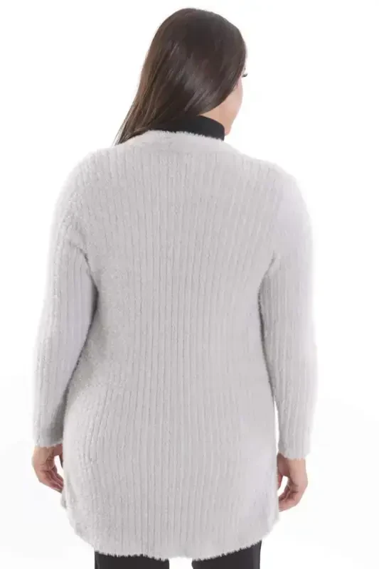 Trend42plus Plus Size Gray Self Curled Plush Cardigan - 5