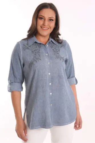 Trend42plus Plus Size Indigo Stone Printed Batik Shirt - 1