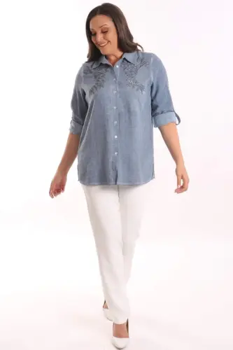 Trend42plus Plus Size Indigo Stone Printed Batik Shirt - 4