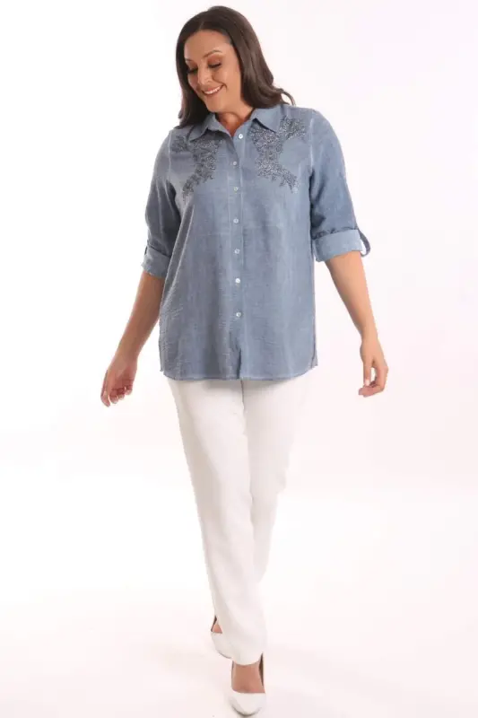 Trend42plus Plus Size Indigo Stone Printed Batik Shirt - 4