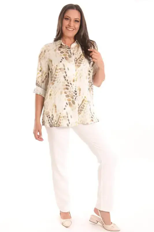 Trend42plus Plus Size Khaki Digital Printed Crash Shirt - 2