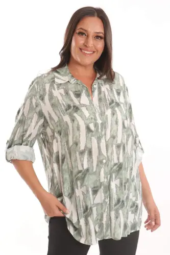 Trend42plus Plus Size Khaki Digital Printed Patterned Shirt - 1