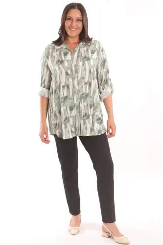 Trend42plus Plus Size Khaki Digital Printed Patterned Shirt - BÜYÜKBEDENIZ (1)