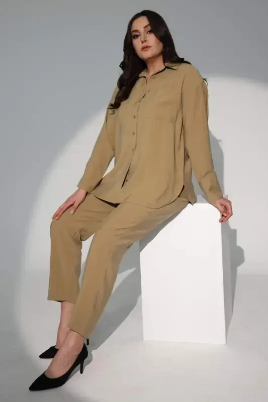 Trend42plus Plus Size Khaki Elastic Waist Trousers - 12