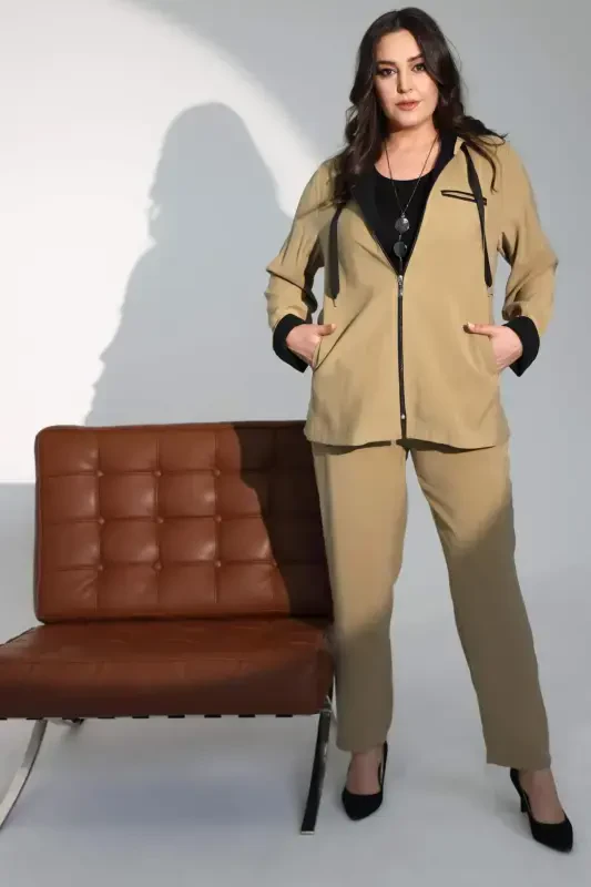 Trend42plus Plus Size Khaki Elastic Waist Trousers - 4