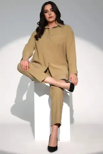 Trend42plus Plus Size Khaki Elastic Waist Trousers - 6