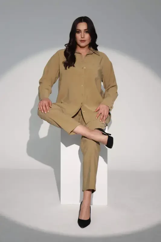 Trend42plus Plus Size Khaki Elastic Waist Trousers - 8