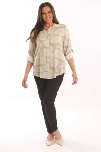 Trend42plus Plus Size Khaki Rose Patterned Viscose Shirt - 2