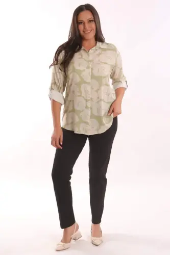 Trend42plus Plus Size Khaki Rose Patterned Viscose Shirt - 4