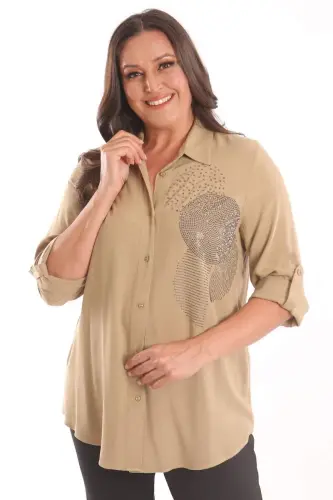 Trend42plus Plus Size Khaki Stone Print Woven Shirt - 3