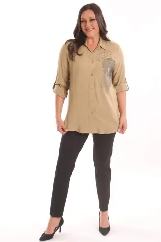 Trend42plus Plus Size Khaki Stone Print Woven Shirt - 4