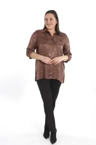 Trend42plus Plus Size Leopard Patterned Floss Brown Viscose Shirt - 3