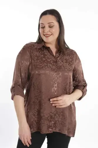 Trend42plus Plus Size Leopard Patterned Floss Brown Viscose Shirt - 4