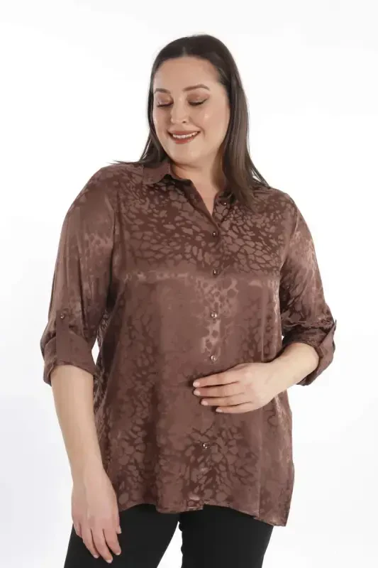 Trend42plus Plus Size Leopard Patterned Floss Brown Viscose Shirt - 4
