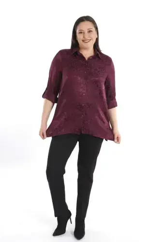 Trend42plus Plus Size Leopard Patterned Floss Claret Viscose Shirt - 1
