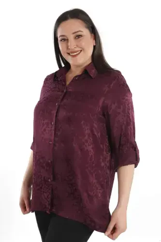 Trend42plus Plus Size Leopard Patterned Floss Claret Viscose Shirt - 5