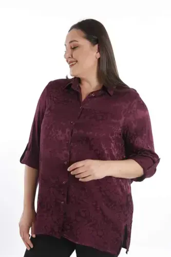 Trend42plus Plus Size Leopard Patterned Floss Claret Viscose Shirt - 6