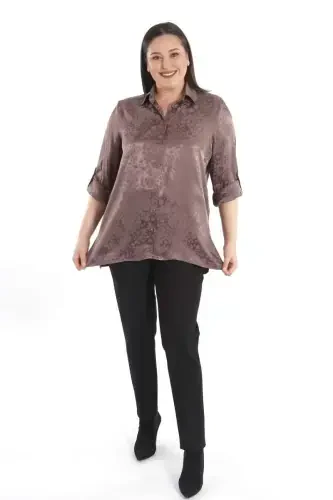 Trend42plus Plus Size Leopard Patterned Floss Mink Viscose Shirt - 1