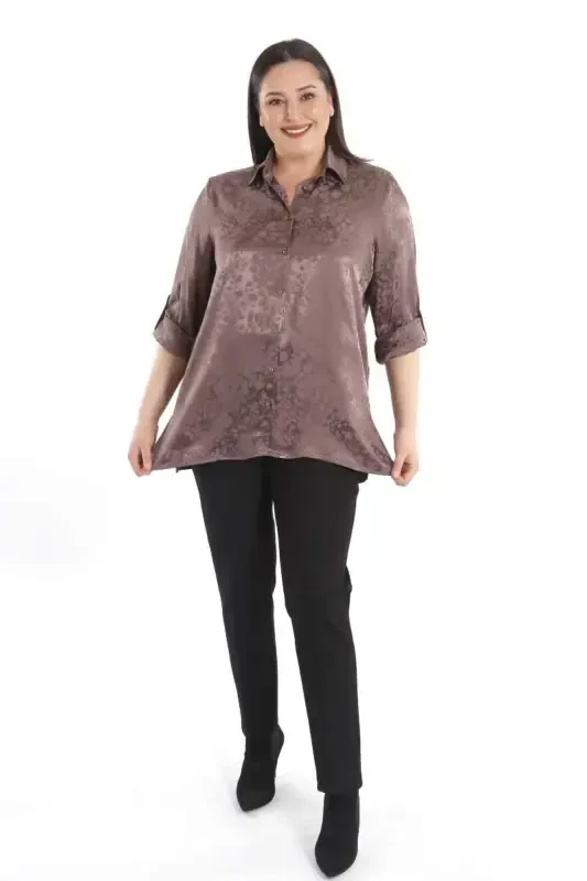 Trend42plus Plus Size Leopard Patterned Floss Mink Viscose Shirt - 1