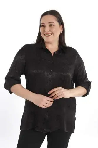 Trend42plus Plus Size Leopard Print Floss Black Viscose Shirt - BÜYÜKBEDENIZ (1)