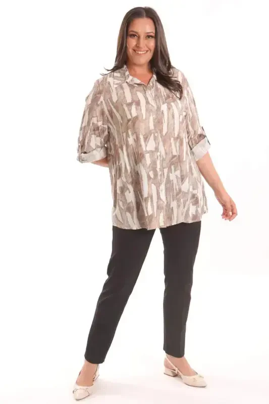 Trend42plus Plus Size Mink Digital Printed Patterned Shirt - 1