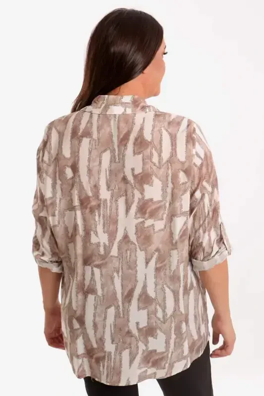 Trend42plus Plus Size Mink Digital Printed Patterned Shirt - 5