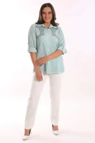 Trend42plus Plus Size Mint Stone Printed Batik Shirt - 4