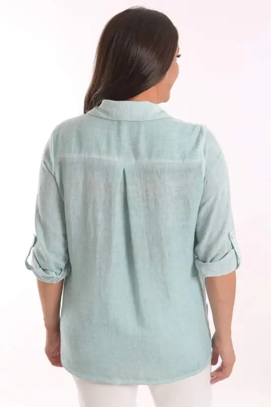 Trend42plus Plus Size Mint Stone Printed Batik Shirt - 5