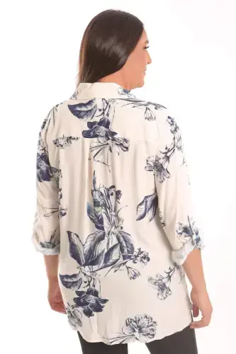 Trend42plus Plus Size Navy Blue Floral Patterned Viscose Shirt - 5