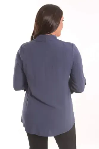 Trend42plus Plus Size Navy Blue Stone Printed Woven Shirt - 5