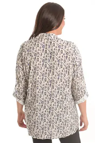 Trend42plus Plus Size Navy Leopard Print Digital Printed Shirt - 5