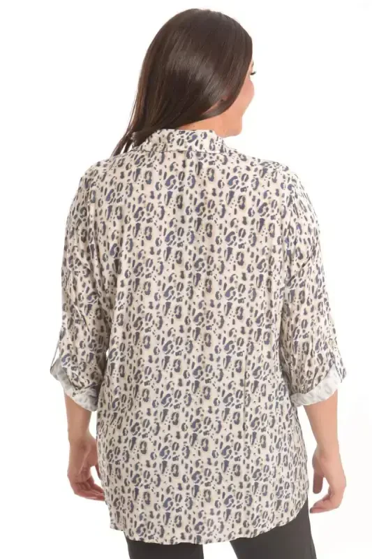 Trend42plus Plus Size Navy Leopard Print Digital Printed Shirt - 5