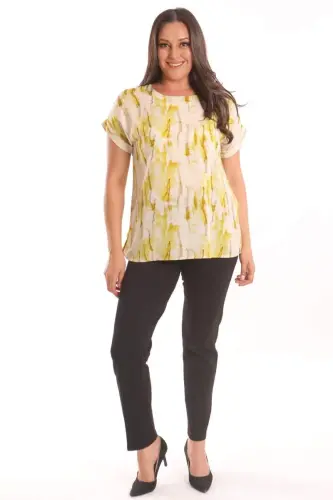 Trend42plus Plus Size Oil Green Batik Patterned Low Sleeve Blouse - BÜYÜKBEDENIZ (1)