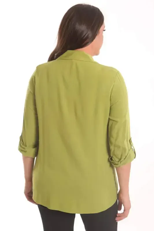 Trend42plus Plus Size Oil Green Stone Printed Woven Shirt - 6